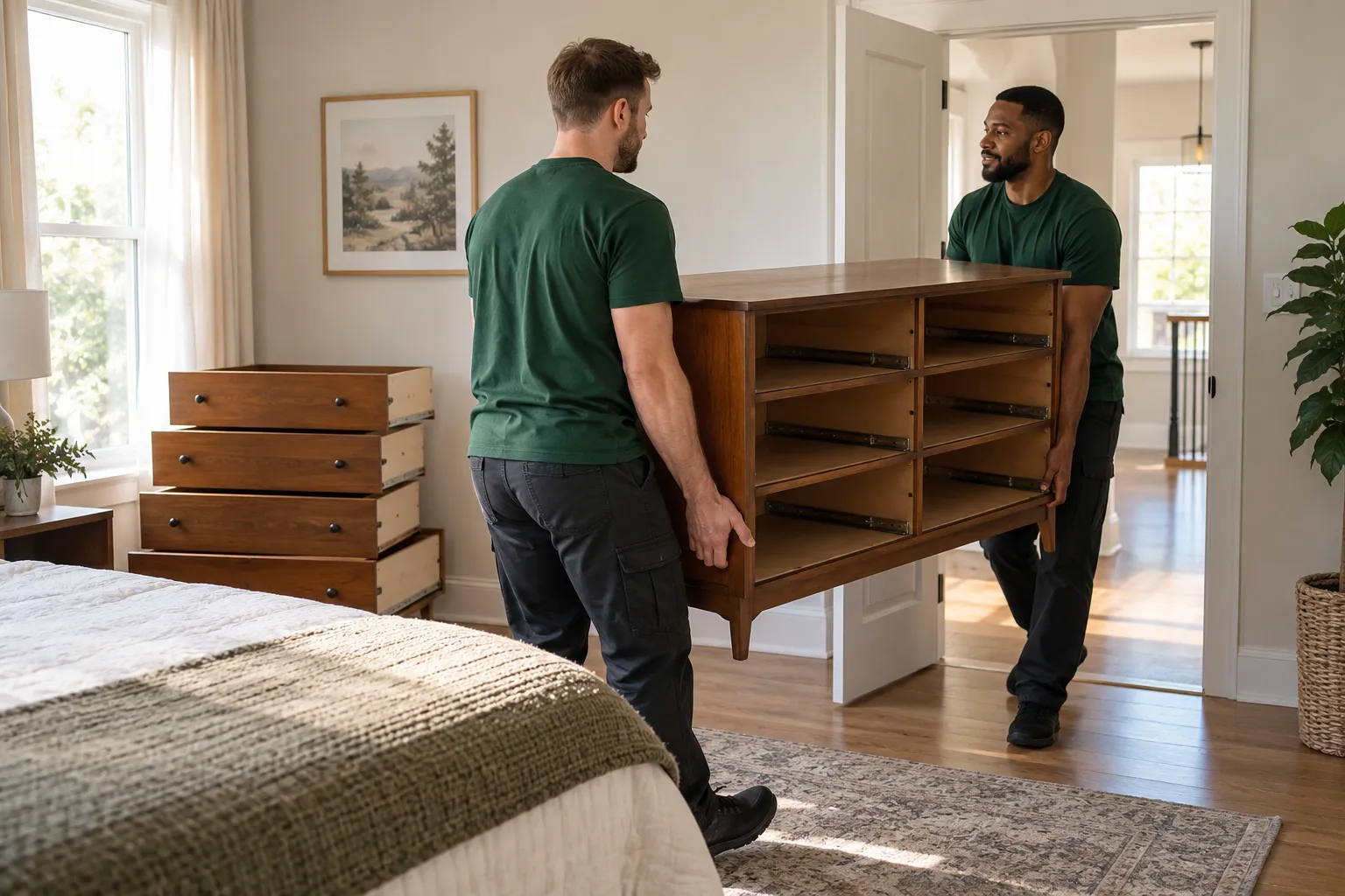 Professional bedroom furniture removal service in progress